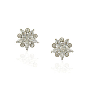 Forever Zircon Flower Silver Plated Stud Earrings