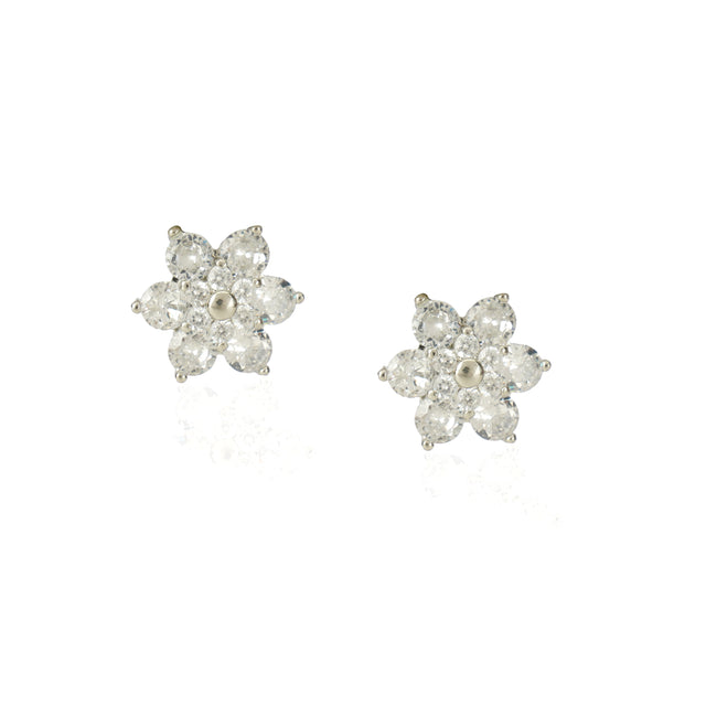 Forever Zircon Flower Silver Plated Stud Earrings