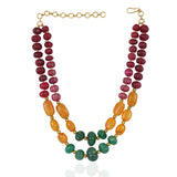 Gold Plated Tarana Ruby Carved Beads String