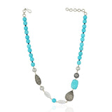 Silver Plated Tarana Turquoise Zircon Ball String