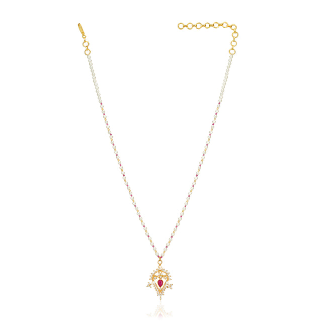 Grishma Gold Plated Zircon Ruby Necklace Set
