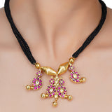 Gold Plated Sankrant Red Ambi Kundan Necklace Set
