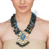 Gold Plated Sankrant Kundan Blue Statement Necklace