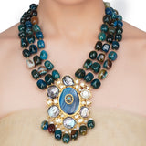 Gold Plated Sankrant Kundan Blue Statement Necklace