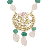 VILANDI CHAND KUNDAN ROSE QUARTZ & GREEN PENDANT