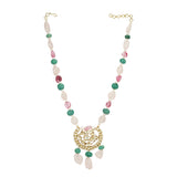 VILANDI CHAND KUNDAN ROSE QUARTZ & GREEN PENDANT