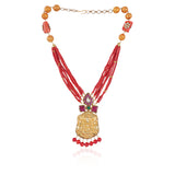 Gold Plated  Valentine Kundan Laxshmi  Coral Necklace Set