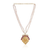 Gold Plated Valentine Ganesh Kundan Pearl Necklace Set