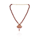 Gold Plated Taraash Ruby Sunstone Necklace Set