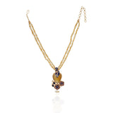Gold Plated Taraash Peacock Blue Enamel Necklace Set
