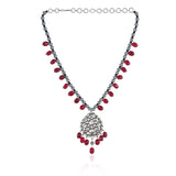 Silver Plated Valentine Kundan  Grey Pearls Necklace Set