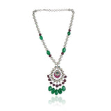 Silver Plated Valentine Kundan Green Red Necklace Set