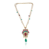 Gold Plated Valentine Green Red Kundan Necklace Set