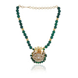 Gold Plated Valentine Green Kundan Peacock Necklace Set
