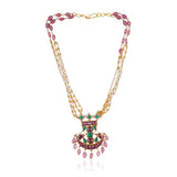 Gold Plated Valentine Red Green Kundan Necklace Set