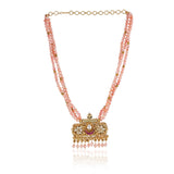 Gold Plated Valentine Pink Coral Kundan Necklace Set