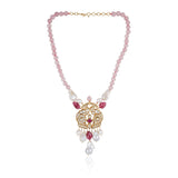 Gold Plated Valentine Pink Kundan Necklace Set