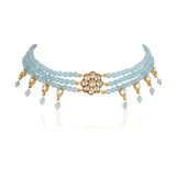 Gold Plated Valentine Blue Kundan Necklace Set