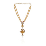 Gold Plated Taraash  Lemon Quartz Kundan Necklace Set