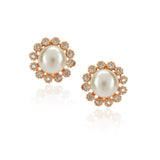 Dainty Rose Plated Zircon Pearl Flower  Earring Studs