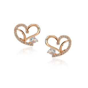 Dainty Rose Plated Zircon-Heart Earrings