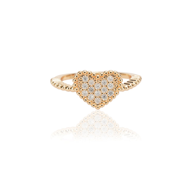 Dainty Rose Plated Zircon Pave Heart Ring