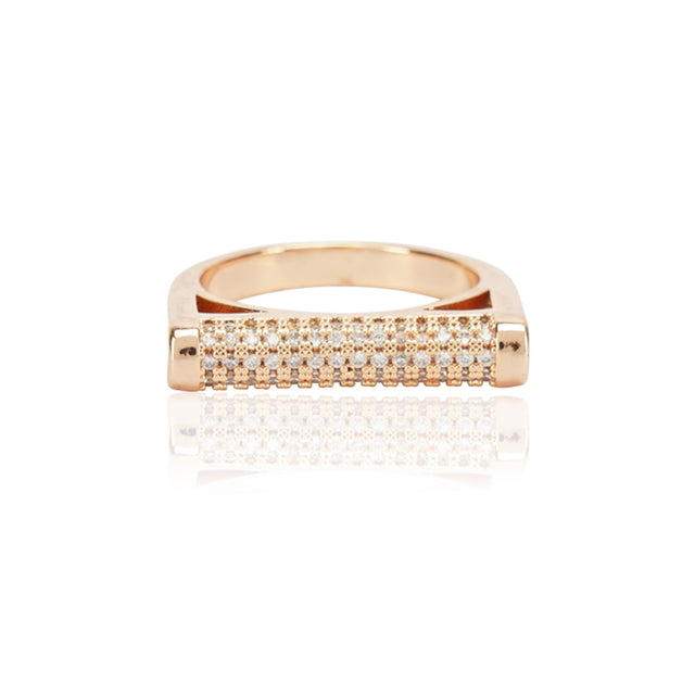 Dainty Rose Plated Zircon Pave Tablet Ring