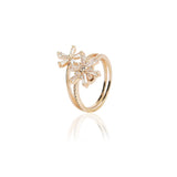 Dainty Rose Plated Zircon Baguette Flower Ring