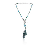 Silver Plated Valentine Blue Zircon Lariat Necklace Set