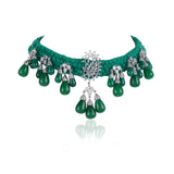 Silver Plated Valentine Zircon Green Choker Set