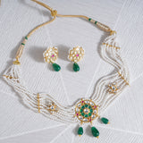 VILANDI PEARL GREEN FLOWER KUNDAN CHOKER SET