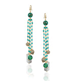 Gold Plated Kundala Turquoise Zircon Tassel Earrings