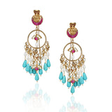 Gold Plated Kundala Turquoise Kundan Chandbali Earrings