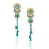 Gold Plated Kundala Turquoise Tassel Jhumki Earrings
