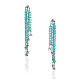 Silver Plated Kundala Aqua Jade Tassel Earrings