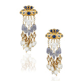 Gold Plated Kundala Blue Kundan Tassel  Earrings