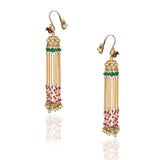 Gold Plated Kundala Red Green Bugdi Tassel Earrings