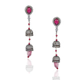 Silver Plated Kundala Garnet  Victorian Earrings