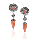 Silver Plated Kundala Zircon Pink Coral Earrings