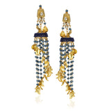 Gold Plated Kundala Blue  Kundan Tassel Jhumki Earrings