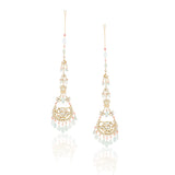 Gold Plated Kundala Kundan Fluorite Shoulder Duster Chandbalis