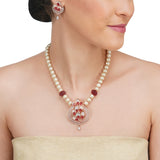 Basant Rose Gold Plated Zircon Rhodolite Necklace Set