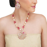 Basant Rose Gold  Plated Zircon Tourmaline Pearl Necklace Set