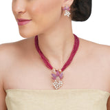 Basant Rose & Silver Plated Zircon Pearl Ruby Flower Necklace Set