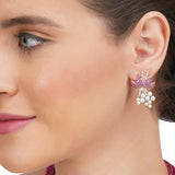Basant Rose & Silver Plated Zircon Pearl Ruby Flower Necklace Set