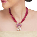 Basant Rose & Silver Plated Zircon Pearl Ruby Flower Necklace Set