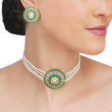 Basant Gold Plated Zircon Pearl Choker Set
