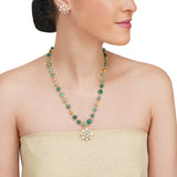 Basant Gold Plated Zircon Green Onyx Necklace Set