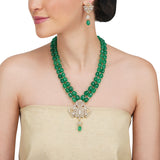 Basant Gold Plated Zircon Green Onyx Necklace Set