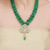 Basant Gold Plated Zircon Green Onyx Necklace Set